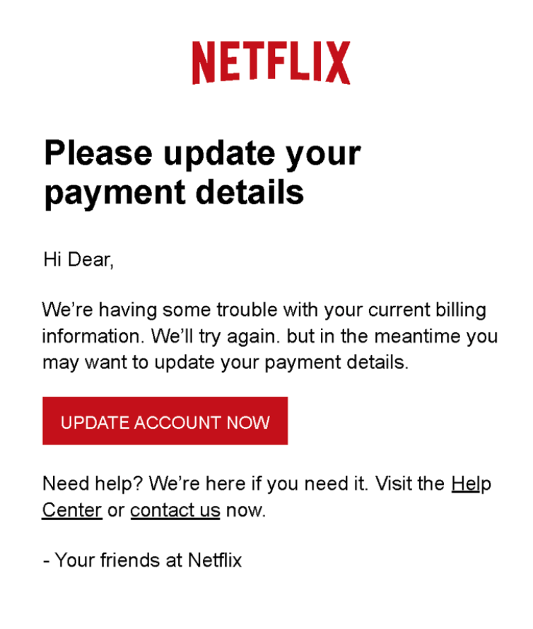 Phishing e-mail: sua conta da Netflix deve ser atualizada - Gatefy