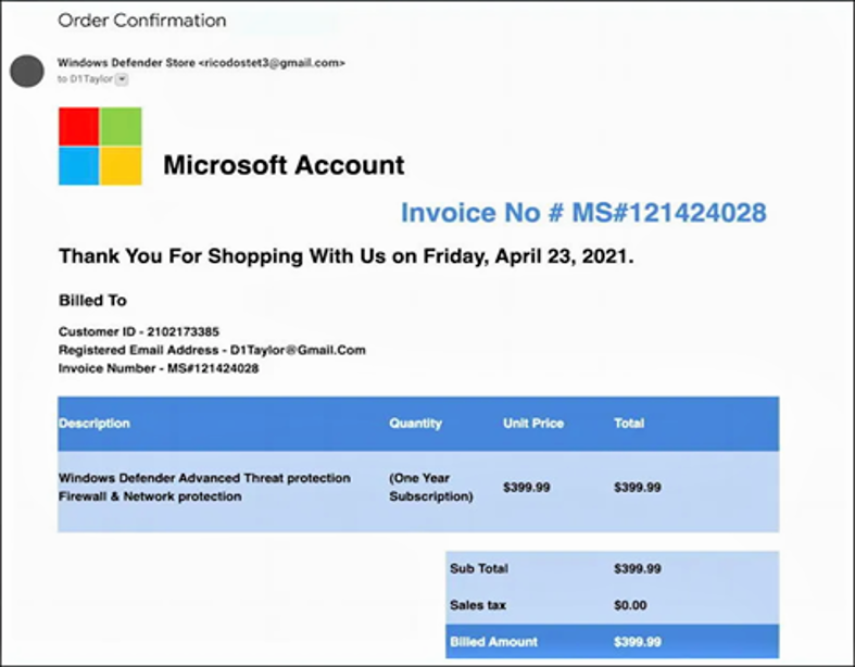 Scam email claims to be from Microsoft